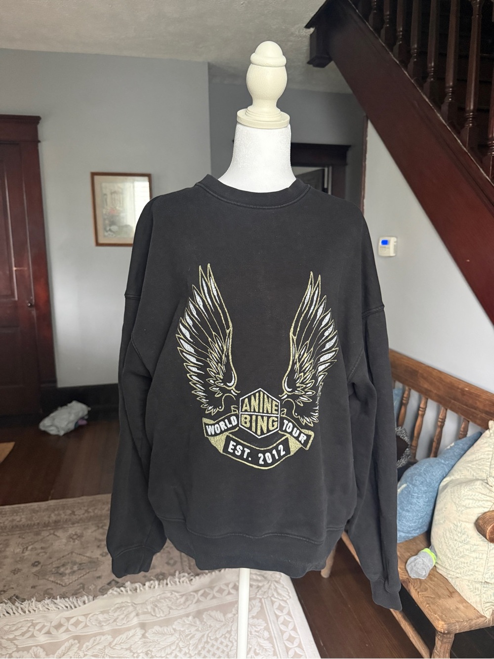 Anine Bing Black Gold Wings World Tour Kenny Oversized Sweatshirt M Streetwear